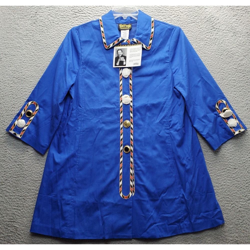 Bob Mackie Wearable Art Jacket Womens Medium Blue Stretch Collared Button Front